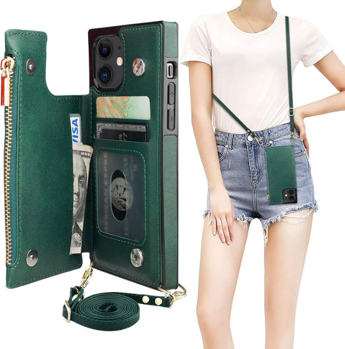 Bocasal Crossbody Wallet Case for iPhone 12/12 Pro with Card Holder,Zipper Card Slot Protector Shockproof Purse Cover with Removable Cross Body St...