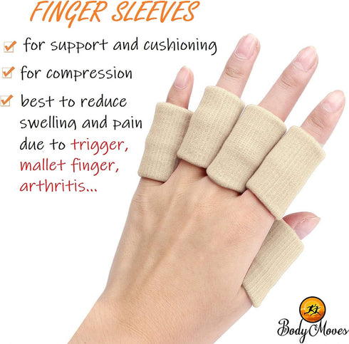 BodyMoves 2 Double Sided Solid Support Finger Splints Plus 2 Sleeves 2020 Edition(Desert Sand)...