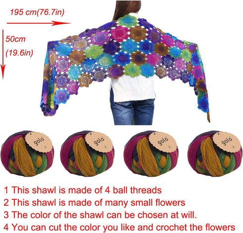 golo Wool Yarn for Hand Weaving 3.5oz Cashmere Multicolor Rainbow Yarn Fancy MQ5-012......