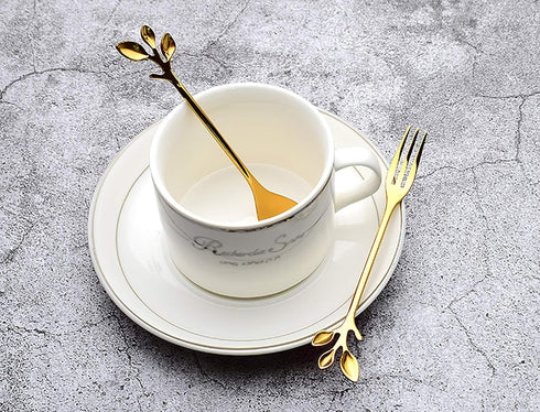 Gold Leaf Coffee Spoon Set of 6, Ice-Cream Tea Stirring Spoons 4.7 Inches Retro Dessert Demitasse Espresso Spoons Stainless Steel Mini Cutlery Kit...