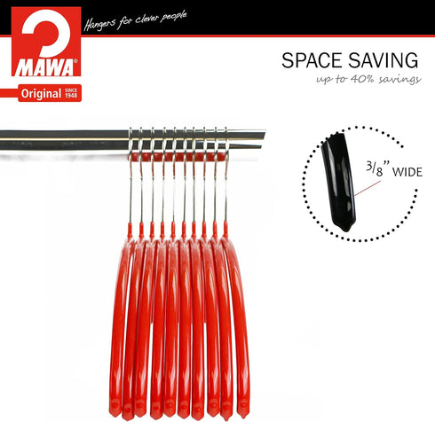 Mawa Euro Series Light Thin Non-Slip Space Saving Clothes Hanger Style 40/P, Set of 10, Red Pack of 10 10 Piece...