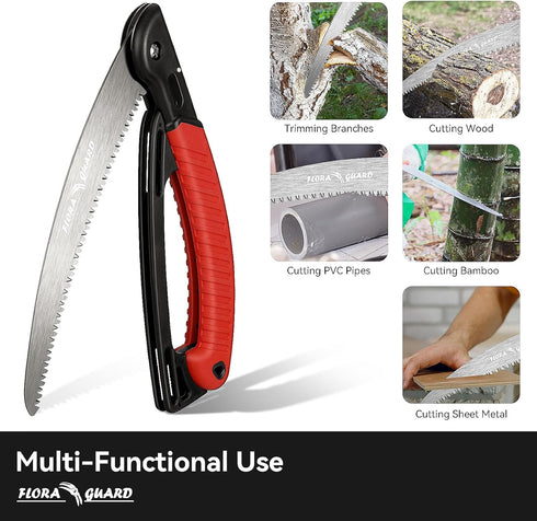 FLORA GUARD 10 Inch Hand Pruning Saw, Heavy Duty Folding Hand Saw with Triple-Cut Razor Teeth SK5 Curved Blade, Non-Slip Handles and Safety Lock, ...