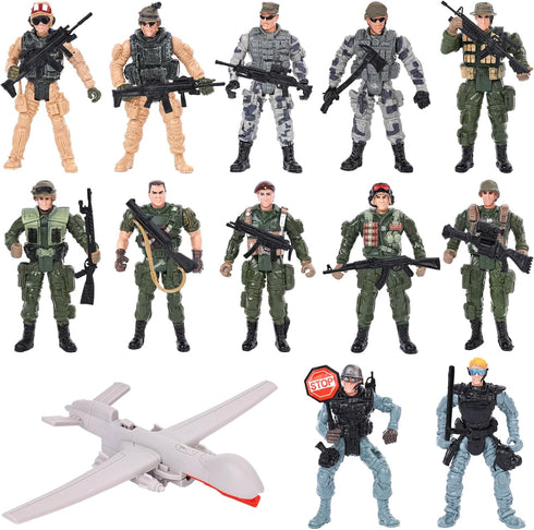 AMOR PRESENT 13PCS US Army Men Toy Set, Special Operations Toy Soldiers Action Figures Playset with Weapons and Toy Drone for Kids Toys...