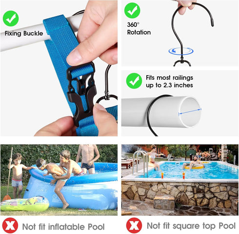 Above Ground Pool Hanging Bag Poolside Storage Basket Organizer Mesh Pool Toy Holder Pool Accessories Pockets Organizer Fits 2.3 Inch or Less Top ...
