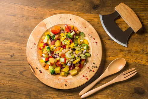 Alaskan Ulu Knife Mezzaluna Chopper- Effortlessly Chop Veggies with One Hand! Includes Wooden Stand. Perfect Pizza Cutter and Salad Chopper. Ideal...