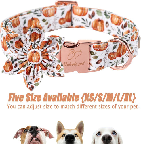 Halloween Dog Collars for Large Dog with Flower Tie,Fall Leaves Pumpkin Dog Collar with Safety Metal Buckle Adjustable Puppy Collars for Small Med...