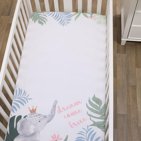 NoJo Tropical Princess Elephant/Jungle Pink and Green 100% Cotton Photo Watercolor Crib Sheet...