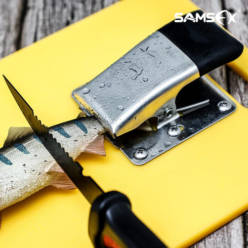 SAMSFX Fish Cleaning Board Tools Fillet Clamp w/Screws Deep-Jaw Fish Tail Clip Board for Scaling Table Bait (Fish Clamps with Black Grip)...