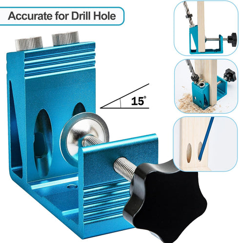 Pocket Hole Jig Kit with Drill Guide Joint Pocket Hole Jig 15 Degree Woodworking Inclined Hole Adjustable DIY Woodworking Tools Carpentry Locator...