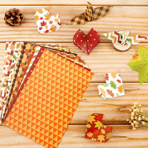 Whaline 60 Sheets Autumn Pattern Paper 5.5 x 8.3 inch Fall Leaves Pumpkin Plaid Craft Paper Double-Sided Origami Paper for Thanksgiving Card Makin...