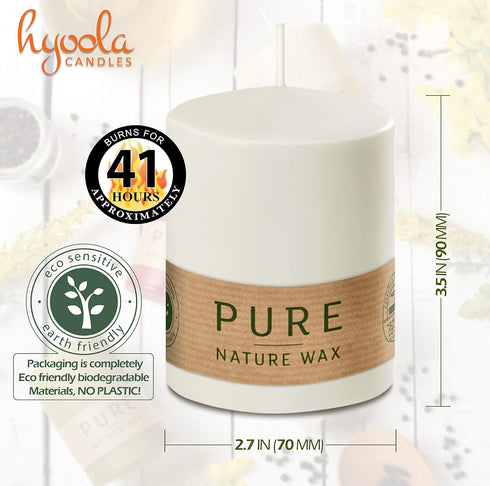HYOOLA Pure Natural Pillar Candles - Made of 100% Natural Wax - Paraffin Free - 2.7 x 3.5 Inch - White...