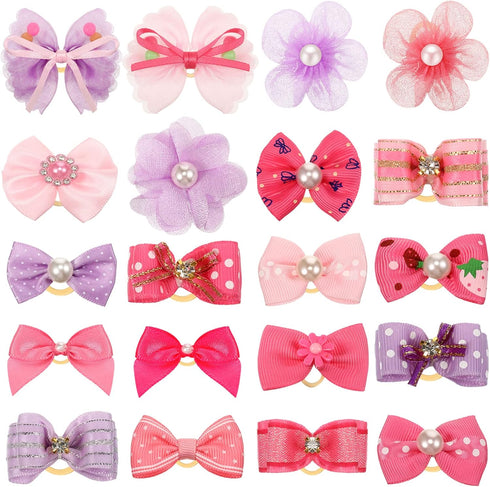 20 Pcs Dog Hair Bows for Small Dogs Hair Accessories Puppy Hair Bows for Dogs Small Dog Bows Cute Grooming Bows with Rubber Bands Handmade Puppy B...