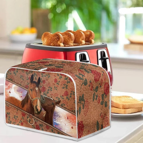 Horse Toaster Dust Cover, Universal Toaster Covers Bread Maker Cover Rsoe Print Bakeware Protector Small Appliance Dust Storage Bag for 4 Slice To...