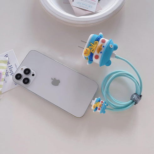 3D Cute Cartoon Charger Protector Case - Compatible for Apple 20W USB-C Power Adapter and Lightning Cable (Hat Duck)...