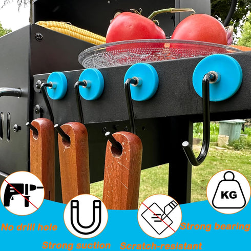 4 Pack Strong Magnetic Grill Hooks, Heavy Duty Grill Hooks for Utensil, Powerful Magnetic Hooks for for Refrigerator Kitchen Traeger Blackstone Pi...