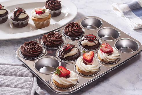 Fox Run Muffin and Cupcake Pan, 12 Standard Cup, Stainless Steel...