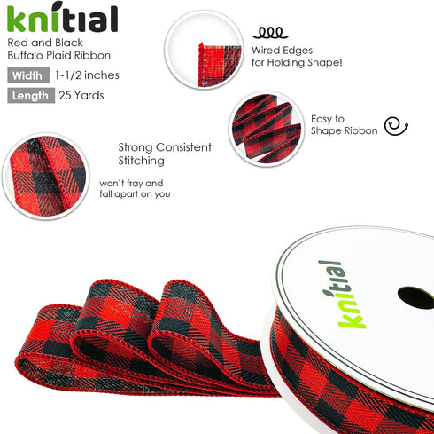 Wired Buffalo Plaid Ribbon 1-1/2 Inches x 25 Yards Red and Black Buffalo Check Ribbon for Gift Wrapping, Crafts, and Decorations...