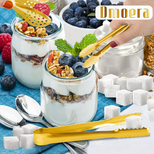 12 Pack Gold Premium Small Serving Tongs, Dmoera Mini Stainless Steel Appetizer Tongs, 5 Inch(12.7cm)...