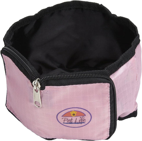 PET LIFE Wallet Folding Waterproof Zippered Collapsible Folding Travel Pet Dog Cat Bowl Feeder Waterer, One Size, Pink...
