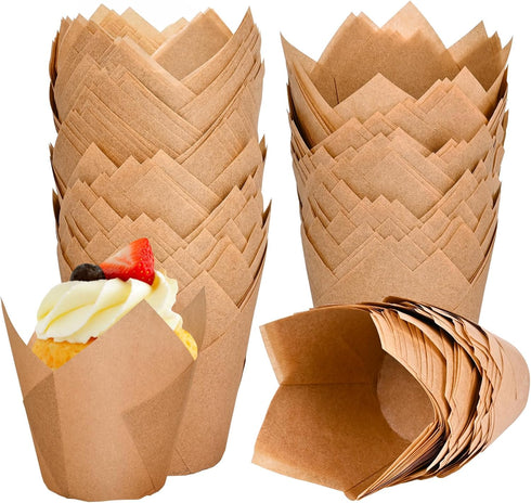 120 Counts Natural Tulip Cupcake Liners for Baking Cups, Food Grade Parchment Paper Muffin Liners Holders, Standard Tulip Cupcake Liners, Greasepr...
