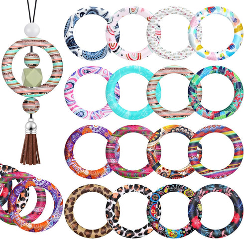 Motionchic 16 Pcs Silicone Beadable O Rings 65mm Silicone Bead Ring Round Silicone Bead Loop with 2 Hole Silicone Focal Bead for DIY Keychain Car ...
