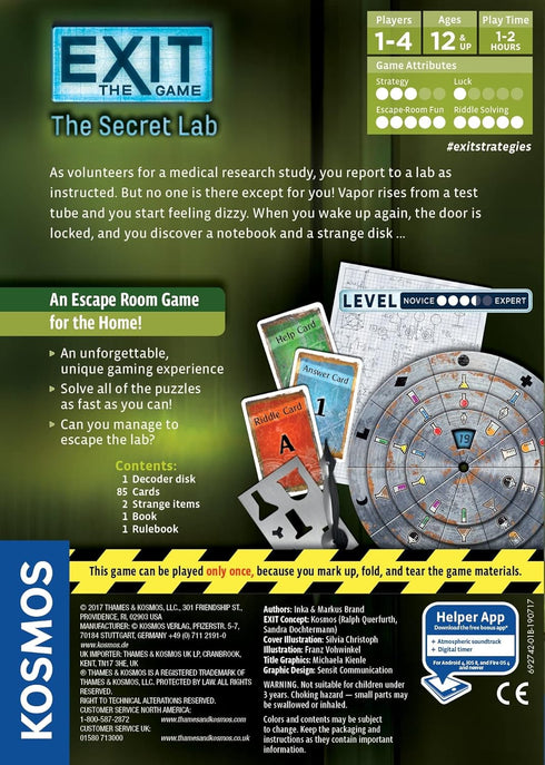 Exit: The Secret Lab | Exit: The Game - A Kosmos Game | Kennerspiel Des Jahres Winner | Family-Friendly, Card-Based At-Home Escape Room Experience...