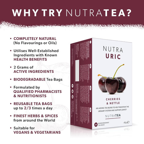 NUTRAURIC - Uric Acid Cleanse and Kidney Support – Kidney Cleanse Tea – Includes Cherry, Nettle & Turmeric - 20 Enveloped Tea Bags - by Nutra Tea ...