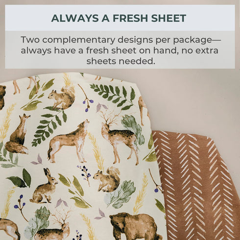 Pobibaby - 2 Pack Premium Pack N Play Sheets Fitted for Standard Pack and Plays and Mini Cribs - Ultra-Soft Cotton Blend, Stylish Woodland Pattern...