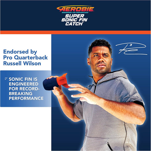 Aerobie Super Sonic Fin Catch Football Toy, Aerodynamic Russel Wilson Football Toys with Soft Construction, Outdoor Games for Kids Aged 8 & Up, Bl...