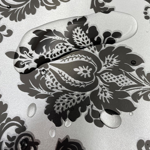 Yifely Retro Black Damask Furniture Paper Self-Adhesive Shelf Liner Light Grey Table Dresser Decor Sticker 17.7 Inch by 9.8 Feet...