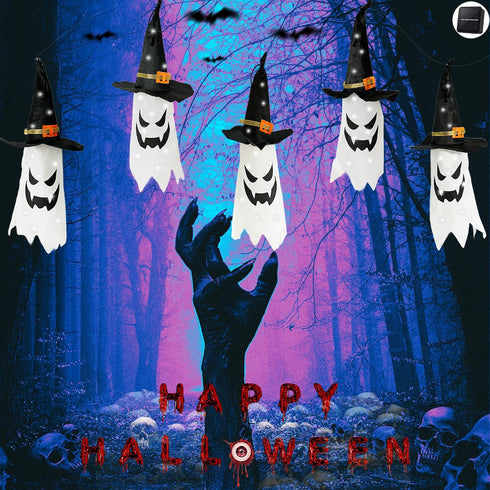Solar Halloween Decorations Ghost Pumpkin 5 Pack 50 LED String Lights for Hallway Garden Yard Lawn Porch Tree Outdoor Suspend Terror Decor (Ghost ...