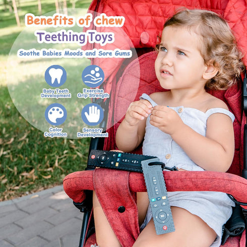 Baby Teether 2 Pack Teething Toys for Babies 3-24 Months Remote Control Shape Silicone Teethers Stuff Essentials Gifts for Toddler Infant Boy and ...