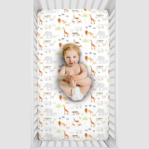 NoJo Watercolor Jungle Animals Crib Sheet - Fitted Crib Sheet...