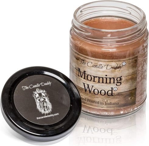 Morning Wood - Cedarwood Vanilla Scent - Funny 6 oz jar Candle- 40 Hour Burn time - Poured in Small batches in The USA...