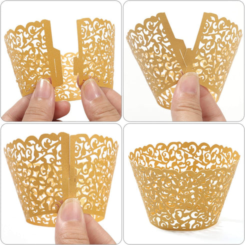 KPOSIYA Pack of 120 Cupcake Wrappers Artistic Bake Cake Paper Cups Vine Designed Laser Cut Cupcake Wraps Baking Cup Muffin Case Trays for Wedding ...