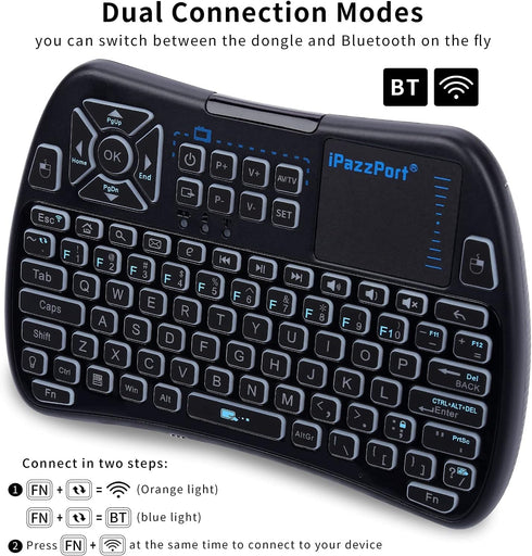 iPazzPort Bluetooth Mini Keyboard (IR Learning) Touchpad Mouse, Backlit 2.4GHz Wireless Keypad Remote Controller for Tablets, Smart TV,Fire Stick,...