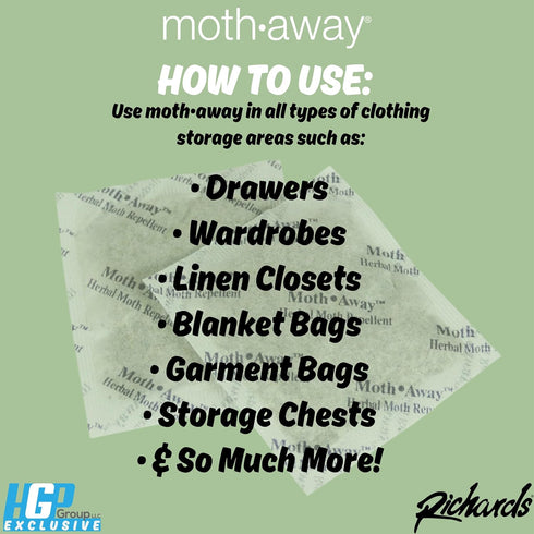 Richards Homewares Moth Away Herbal Non Toxic Natural Repellent, 6-Jumbo Sachets...
