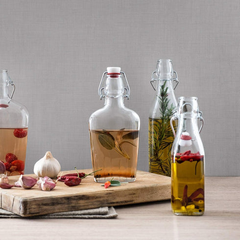 Bormioli Rocco Swing Bottle - 8.5 oz, Recyclable Glass with Airtight Seal - BPA-Free & Dishwasher Safe - Ideal for Infused Drinks, Juices, Oils - ...