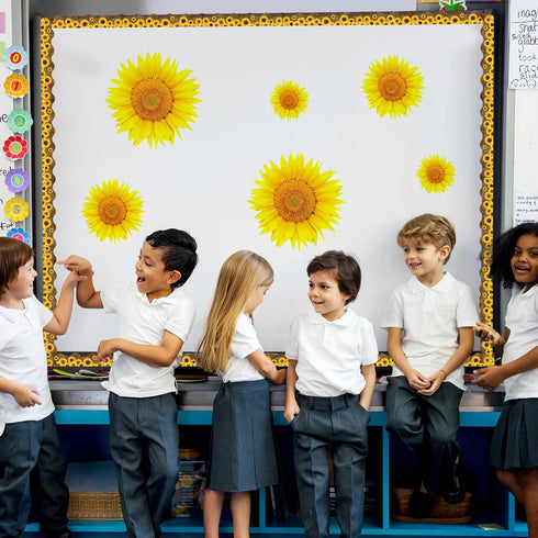 Capoda 12 Pcs Magnetic Sunflower Borders Sunflower Classroom Decorations 11.8 x 2 Inch Sunflower Bulletin Board Borders Magnet Sunflower Garland B...