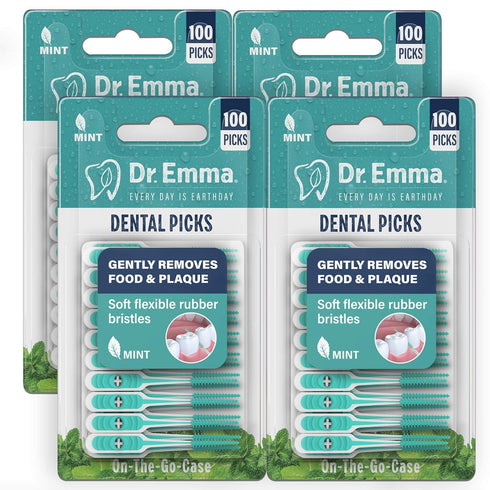 Soft Rubberized Dental Picks Mint Brush Picks, 100 Count (4 Packs, Mint)...