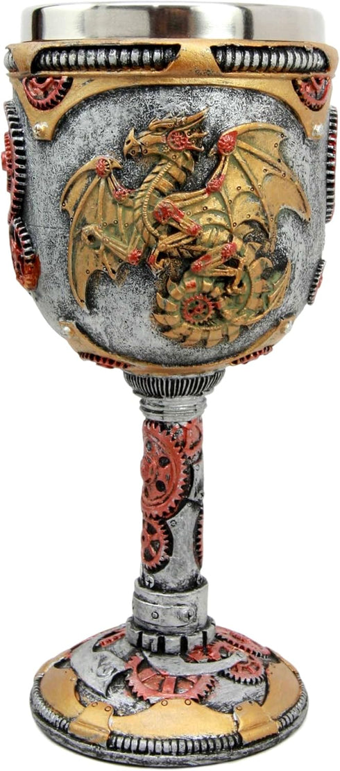Atlantic Collectibles Steampunk Robotic Cyborg Dragon Fire Wheel Engine 5oz Wine Drink Goblet Chalice...