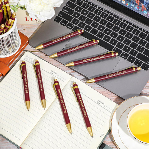 24 Pcs Funny Office Pens Bulk Pens Office Ballpoint Pens Brown Wood Bamboo Ballpoint Pens with Velvet Bags Employee Gifts for Women Men Office Cow...