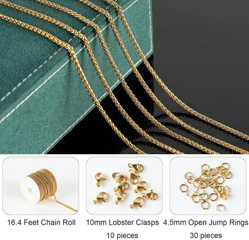 Jabogrii 16.4 Feet Stainless Steel Wheat Chain Bulk Gold Plated Chain for Jewelry Making DIY Jewelry Supplies for Women Necklace Bracelet…...