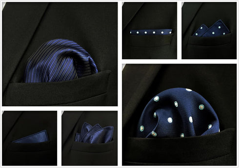 SHLAX&WING 5 Pieces Assorted Mens Silk Pocket Square Handkerchiefs Set Lot 84...
