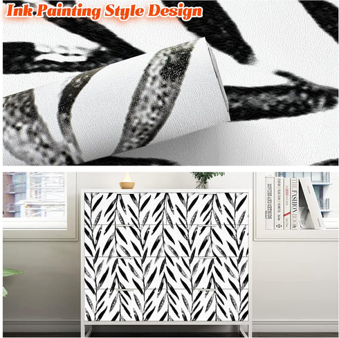 Wudnaye Black and White Peel and Stick Wallpaper Leaf Contact Paper 17.7 inch × 118.1 inch Black and White Contact Paper Peel and Stick Wallpaper ...