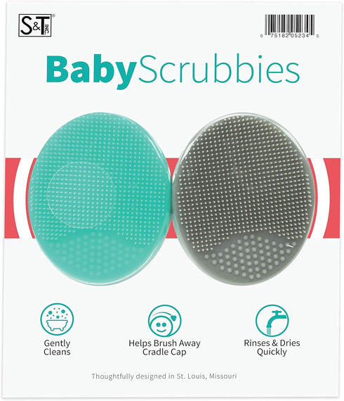 S&T INC. Exfoliating and Massaging Cradle Cap Bath Brushes for Baby, Silicone - 2 Inch x 2.5 Inch, Grey and Teal, 2 Pack...