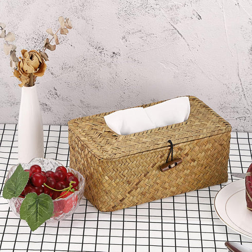 Sumnacon Tissue Box Cover Rectangle Tissue Box Seagrass Tissue Box Holder Woven Tissue Holder Decorative Tissue Cover for Bathroom Tissue Box Cove...