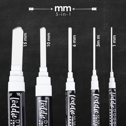 Loddie Doddie White Chalk Markers for Signs, Blackboard, Car Window, Glass - 5 Unique Tips - Ultra Fine, Fine, Medium, Broad & Jumbo Tips - Erasab...