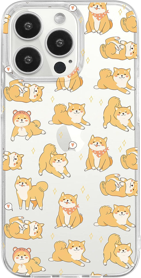 Blingy's for iPhone 13 Pro Case (6.1 inch), Shiba Inu Dog Style Cute Animal Pattern Cartoon Design Transparent Soft TPU Protective Clear Case (Shi...