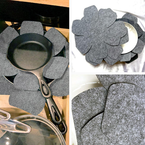 6 Pcs Pot and Pan Protectors for Stacking, in 3 Sizes, Pan Separators Felt, Pan Stacking Protectors, Anti-slip Pot Protectors, Ceramic Glass Cookw...